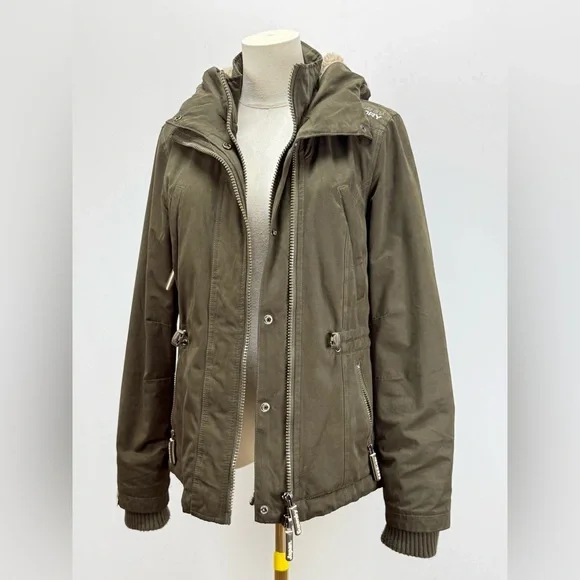 SUPERDRY Olive green hooded sherpa lined parka Jacket size M - Picture 4 of 13